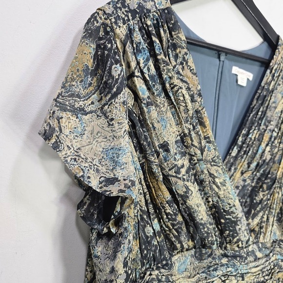 Coldwater Creek Midi Dress 18 Abstract V Neck Short Sleeve Gathered Waist Church - Picture 3 of 13